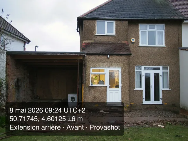 Back of the house before the works, with the Provashot stamp of 8 May 2026